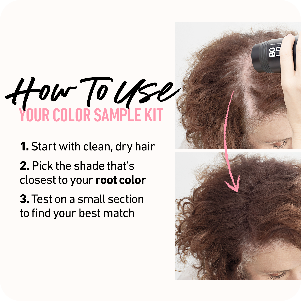 Instructions on how to use a hair color sample kit Boldify.