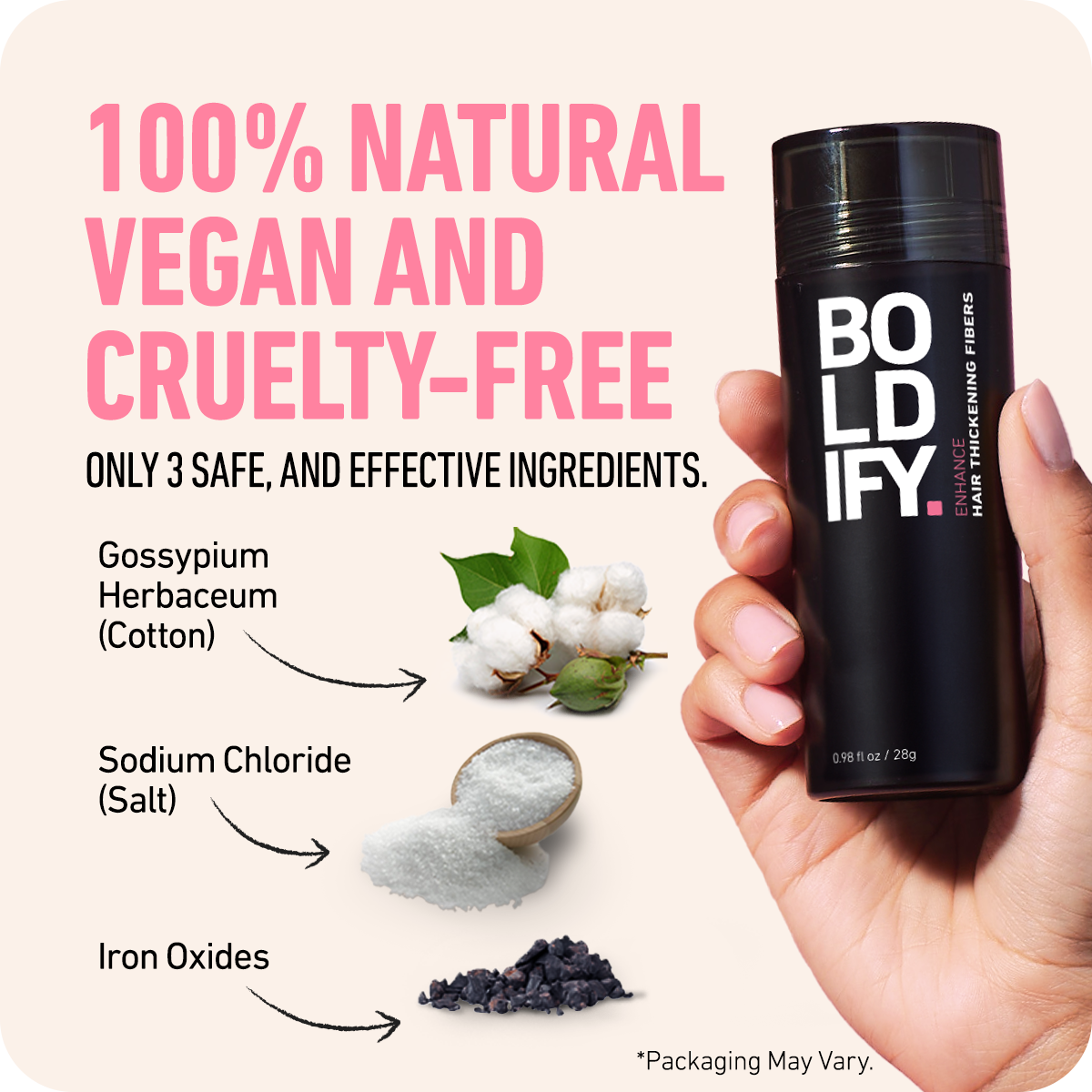 100% Natural Vegan and Cruelty Free BOLDIFY Hair Thickening Fibers
