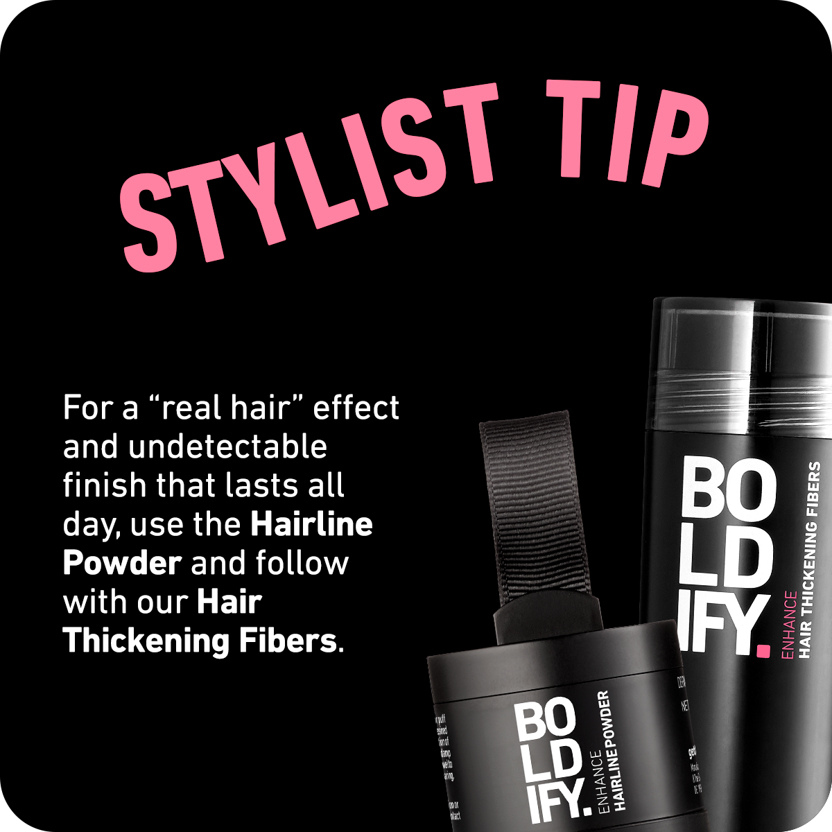 Real Hair Effect and Undetectable Boldify Hair Thickening Fibers