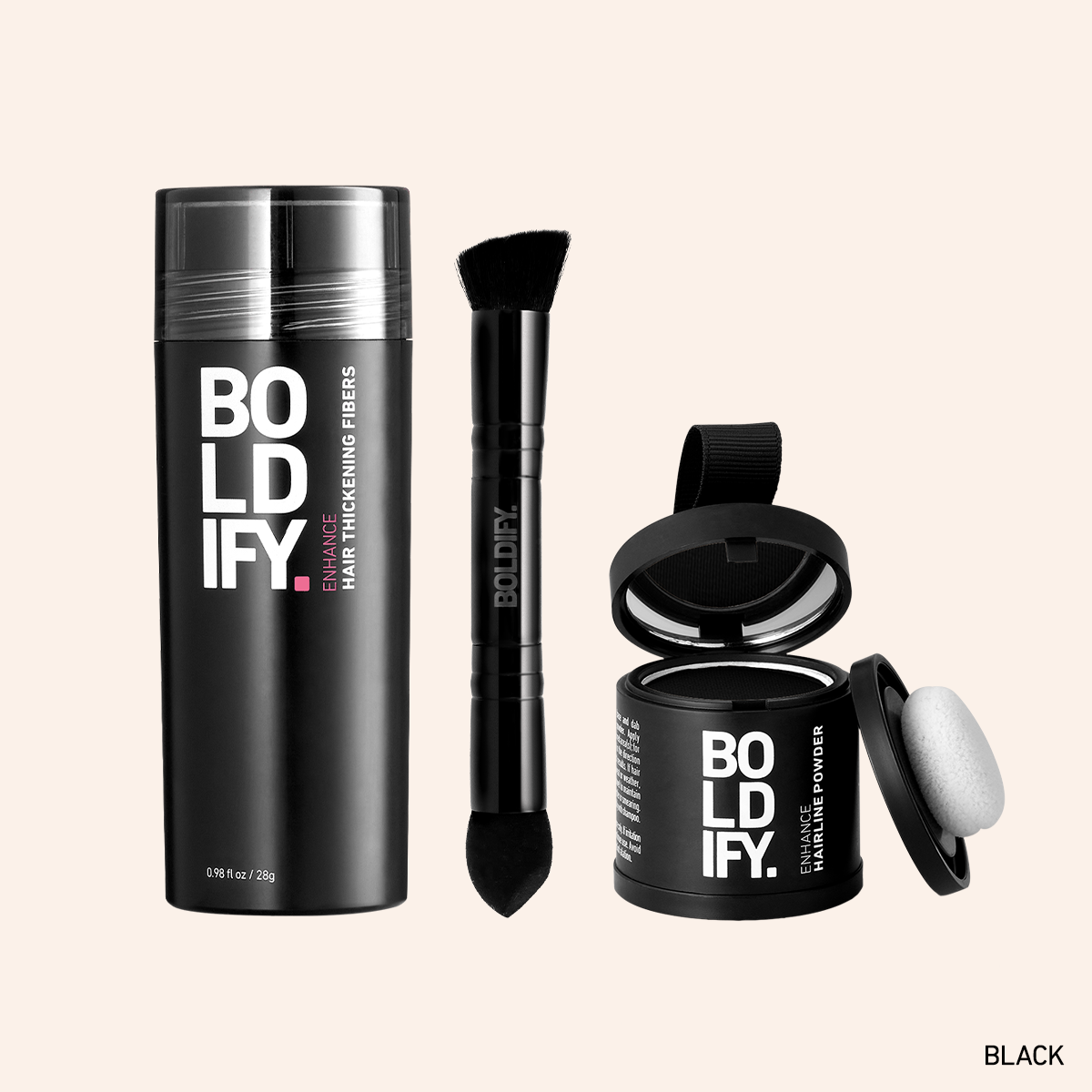 Black Hair Thickening Fibers and Hairline Powder BOLDIFY