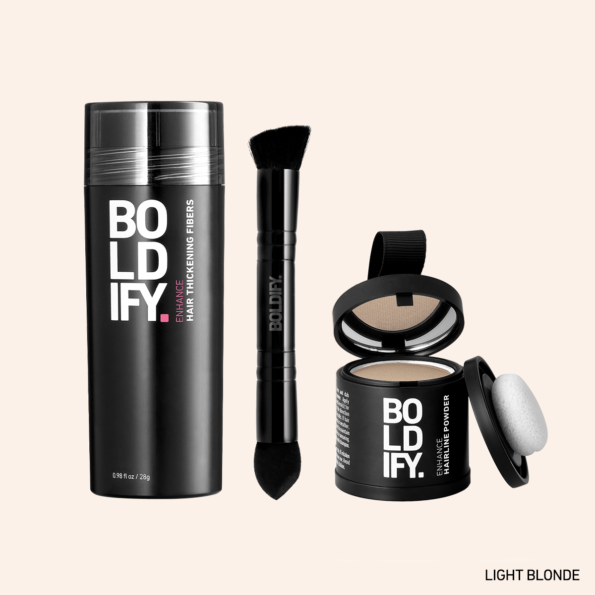 Light Blonde Hair Thickening Fibers with Double Ended Brush and Hairline Powder