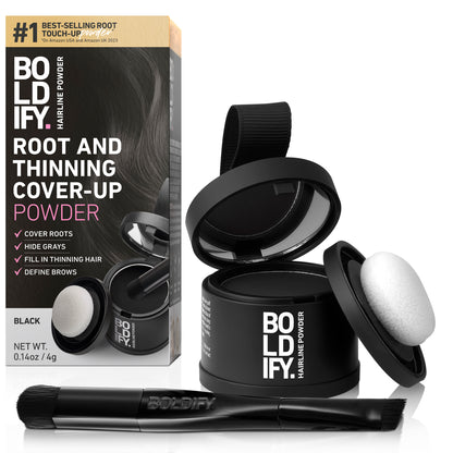 BOLDIFY Root Touch Up Powder with Brush, Covers Thinning Hair & Grays, Water-Resistant