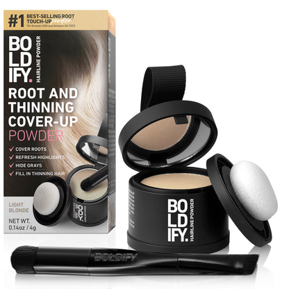 BOLDIFY Root Touch Up Powder with Brush, Covers Thinning Hair & Grays, Water-Resistant