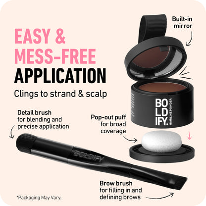 BOLDIFY Root Touch Up Powder with Brush, Covers Thinning Hair & Grays, Water-Resistant